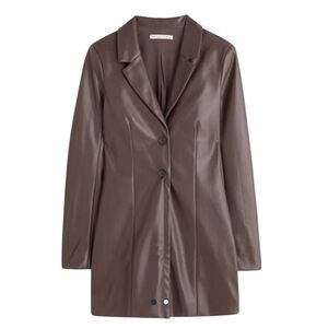 NEW A&F Abercrombie & Fitch Vegan Leather Blazer Dress in Brown Sz MP NWT